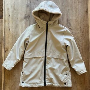 Zara Kids Ecru Rubberized Rain Jacket with Soft Faux Fur Lining, Size 10